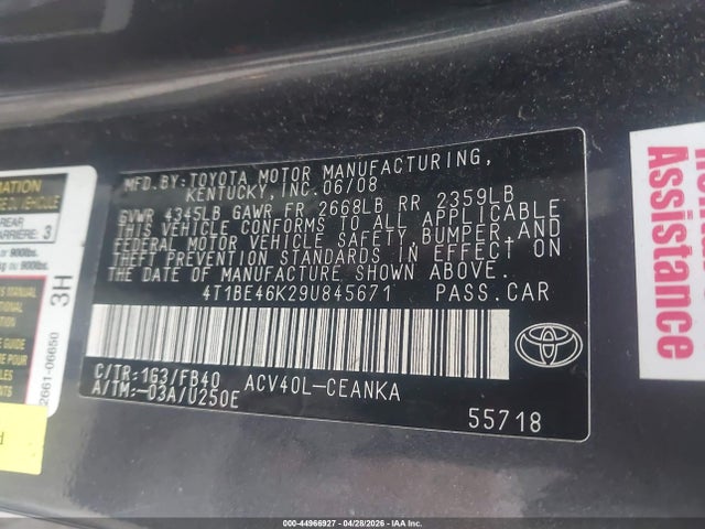 Продаж на аукціоні авто 2009 Toyota Camry Le, vin: 4T1BE46K29U845671, номер лоту: 44966927