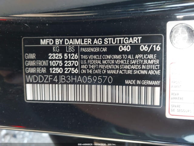 44966928 :رقم المزاد ، WDDZF4JB3HA059570 vin ، 2017 Mercedes-benz E 300 مزاد بيع