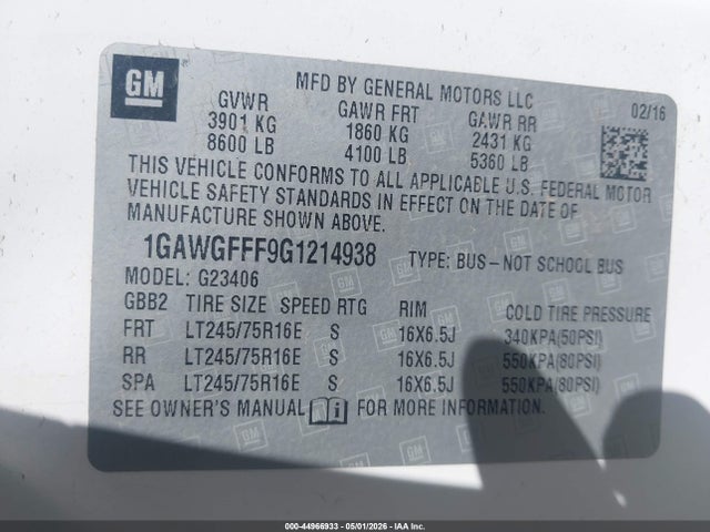 Chevrolet Express 2500 Lt 2016 1GAWGFFF9G1214938 Image 9
