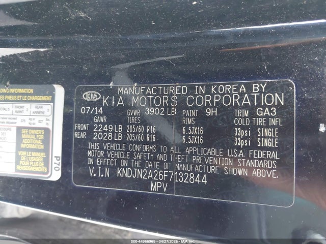 Продаж на аукціоні авто 2015 Kia Soul, vin: KNDJN2A26F7132844, номер лоту: 44966965