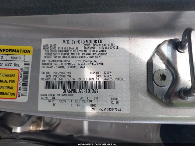 Ford Fusion Hybrid S 2018 3FA6P0UU7JR101269 Image 9