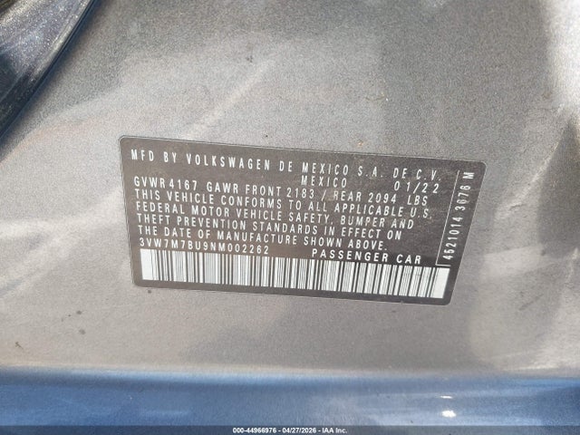 Aukcja sprzedaży 2022 Volkswagen Jetta 1.5t Se, vin: 3VW7M7BU9NM002262, numer aukcji: 44966976