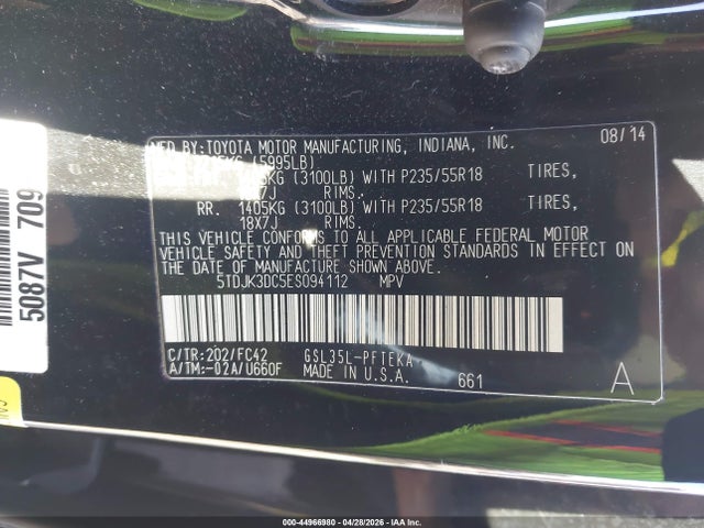 44966980 :رقم المزاد ، 5TDJK3DC5ES094112 vin ، 2014 Toyota Sienna Le 7 Passenger مزاد بيع