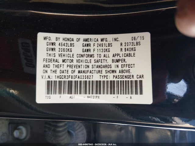 44967043 :رقم المزاد ، 1HGCR3F80FA035627 vin ، 2015 Honda Accord Ex-l V-6 مزاد بيع