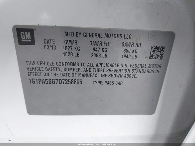 Aukcja sprzedaży 2013 Chevrolet Cruze Ls Auto, vin: 1G1PA5SG7D7258895, numer aukcji: 44967051