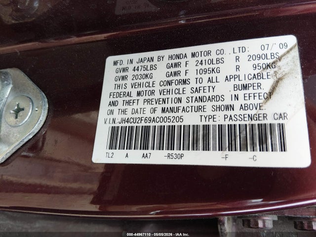 44967110 :رقم المزاد ، JH4CU2F69AC005205 vin ، 2010 Acura Tsx 2.4 مزاد بيع