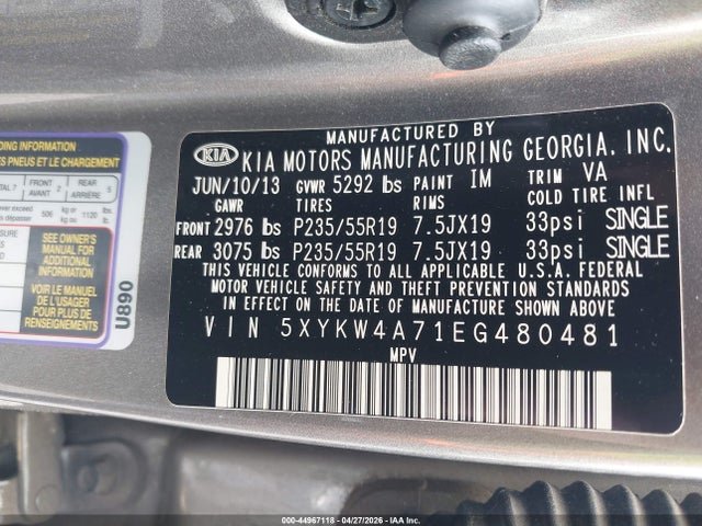 Aukcja sprzedaży 2014 Kia Sorento Sx, vin: 5XYKW4A71EG480481, numer aukcji: 44967118