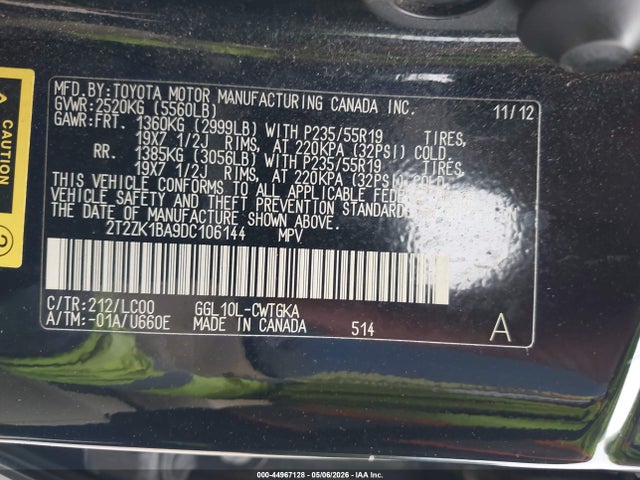 2013 Lexus Rx 350 მანქანა იყიდება აუქციონზე, vin: 2T2ZK1BA9DC106144, აუქციონის ნომერი: 44967128