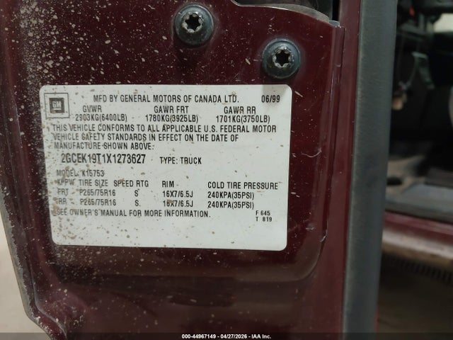 Aukcja sprzedaży 1999 Chevrolet Silverado 1500 Ls, vin: 2GCEK19T1X1273627, numer aukcji: 44967149