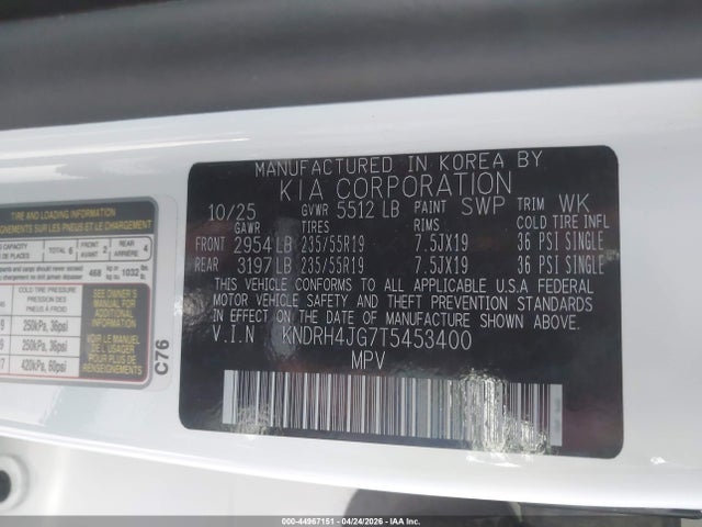 Aukcja sprzedaży 2026 Kia Sorento Hybrid Ex, vin: KNDRH4JG7T5453400, numer aukcji: 44967151