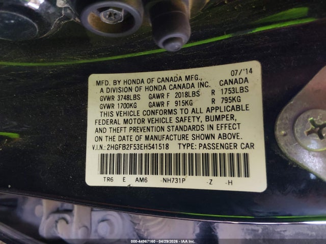 Honda Civic Lx 2014 2HGFB2F53EH541518 Image 9