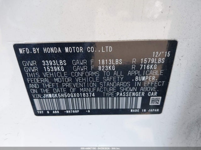 JHMGK5H50GX018374 Honda FIT LX