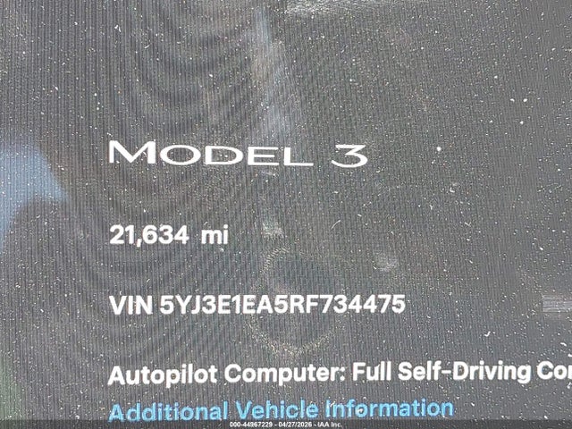 Продаж на аукціоні авто 2024 Tesla Model 3 Long Range Dual Motor All-wheel Drive/rear-wheel Drive, vin: 5YJ3E1EA5RF734475, номер лоту: 44967229