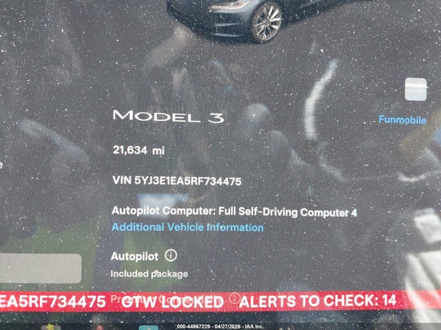 Продаж на аукціоні авто 2024 Tesla Model 3 Long Range Dual Motor All-wheel Drive/rear-wheel Drive, vin: 5YJ3E1EA5RF734475, номер лоту: 44967229