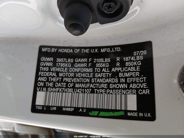 Honda Civic Lx 2020 SHHFK7H36LU421107 Image 9