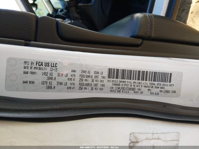 Продажа на аукционе авто 2015 Jeep Grand Cherokee Limited, vin: 1C4RJFBG1FC205965, номер лота: 44967273