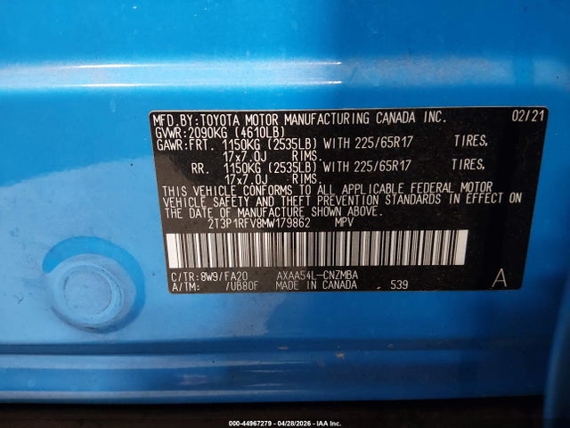 Продажа на аукционе авто 2021 Toyota Rav4 Xle, vin: 2T3P1RFV8MW179862, номер лота: 44967279