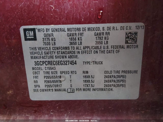 3GCPCREC6EG327454 Chevrolet Silverado 1500 1lt