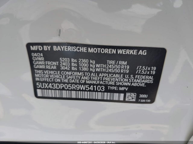 Продажа на аукционе авто 2024 Bmw X3 Sdrive30i, vin: 5UX43DP05R9W54103, номер лота: 44967281
