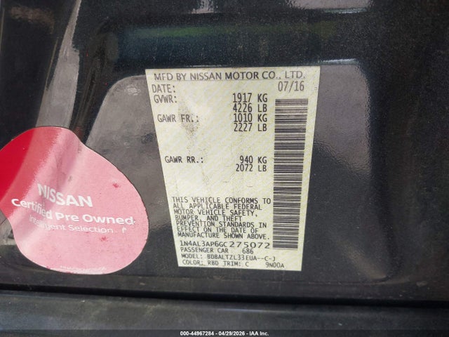 1N4AL3AP6GC275072 Nissan Altima 2.5 Sl