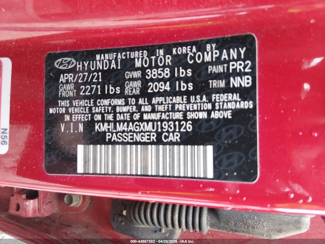 Продажа на аукционе авто 2021 Hyundai Elantra Sel, vin: KMHLM4AGXMU193126, номер лота: 44967302