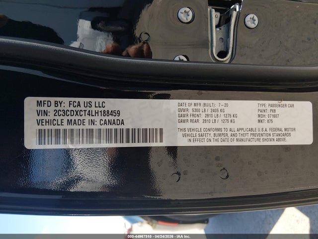 Продажа на аукционе авто 2020 Dodge Charger R/t Rwd, vin: 2C3CDXCT4LH188459, номер лота: 44967310