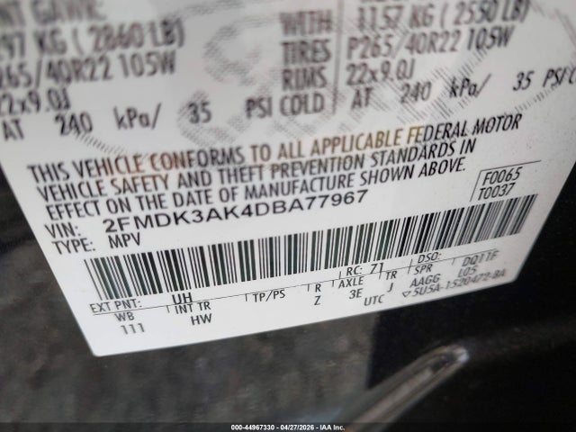 Продажа на аукционе авто 2013 Ford Edge Sport, vin: 2FMDK3AK4DBA77967, номер лота: 44967330