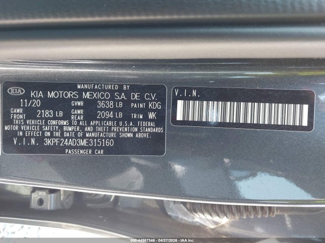 Aukcja sprzedaży 2021 Kia Forte Fe, vin: 3KPF24AD3ME315160, numer aukcji: 44967346