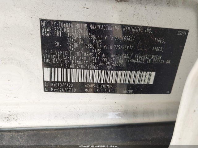 Продажа на аукционе авто 2024 Toyota Rav4 Hybrid Xle, vin: 4T3RWRFV4RU140008, номер лота: 44967388