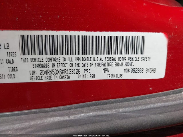 Продажа на аукционе авто 2010 Dodge Grand Caravan Sxt, vin: 2D4RN5DX6AR133126, номер лота: 44967408
