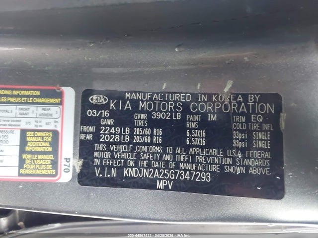 Продаж на аукціоні авто 2016 Kia Soul, vin: KNDJN2A25G7347293, номер лоту: 44967433