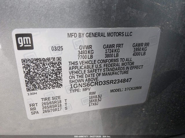 1GNS6CRD3SR234847 Chevrolet Suburban 4wd Lt