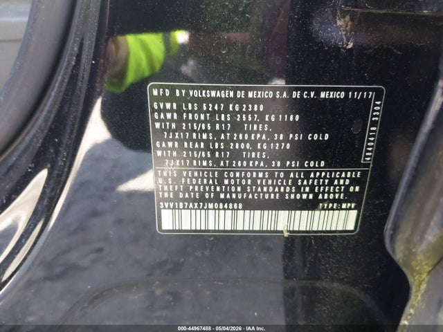 44967488 :رقم المزاد ، 3VV1B7AX7JM084868 vin ، 2018 Volkswagen Tiguan 2.0t S مزاد بيع