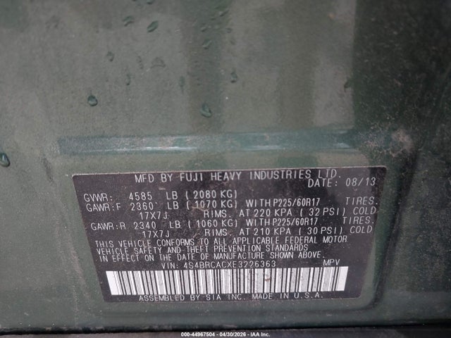 Subaru Outback 2.5i 2014 4S4BRCACXE3226363 Image 9