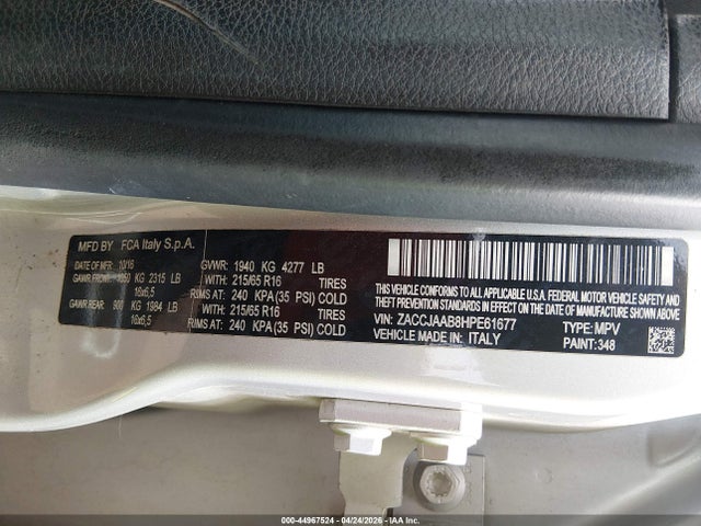 Продаж на аукціоні авто 2017 Jeep Renegade Sport Fwd, vin: ZACCJAAB8HPE61677, номер лоту: 44967524