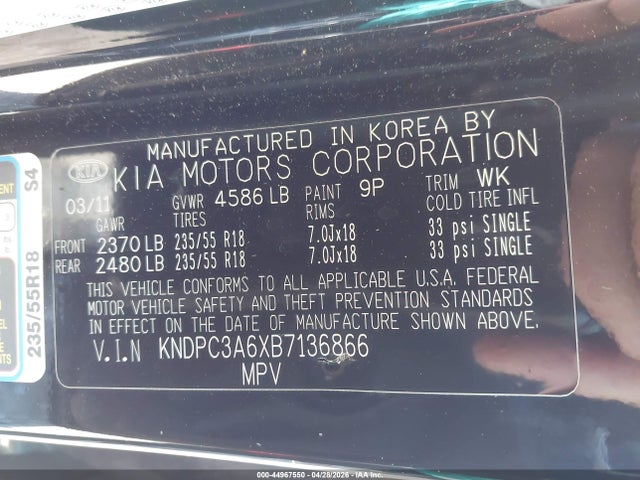 Aukcja sprzedaży 2011 Kia Sportage Sx, vin: KNDPC3A6XB7136866, numer aukcji: 44967550