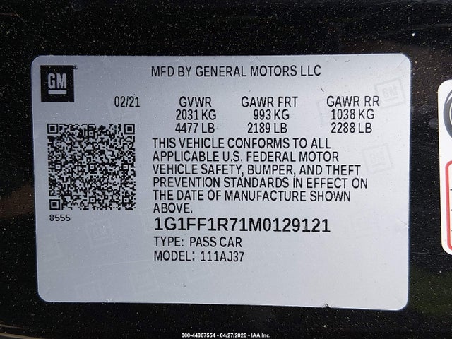 1G1FF1R71M0129121 Chevrolet Camaro Rwd Lt1