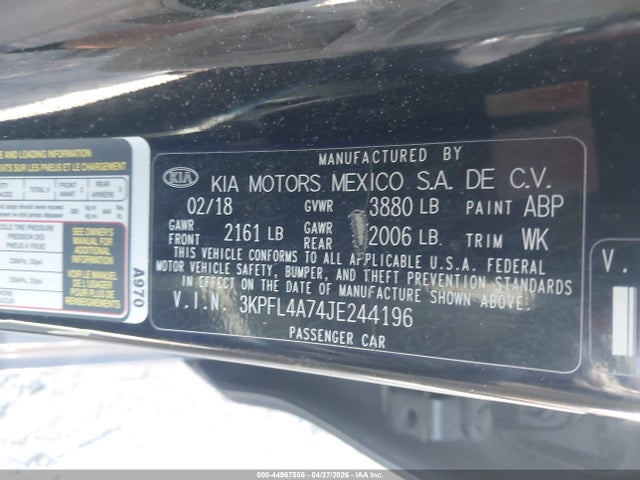 Aukcja sprzedaży 2018 Kia Forte Lx, vin: 3KPFL4A74JE244196, numer aukcji: 44967556