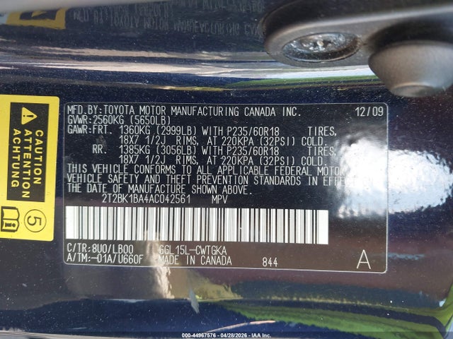Aukcja sprzedaży 2010 Lexus Rx 350, vin: 2T2BK1BA4AC042561, numer aukcji: 44967576