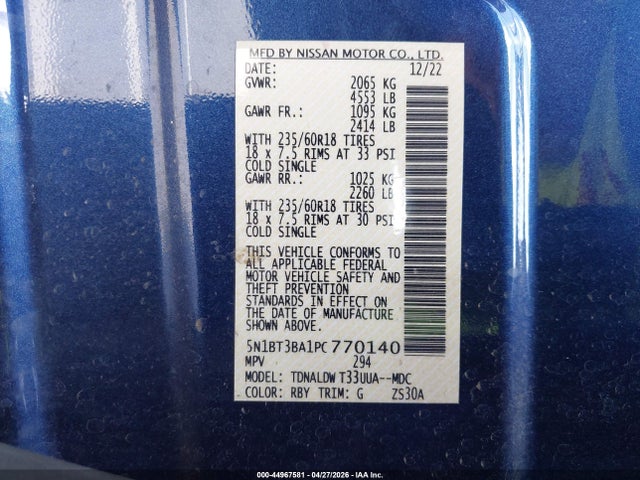 5N1BT3BA1PC770140 Nissan Rogue Sv Fwd