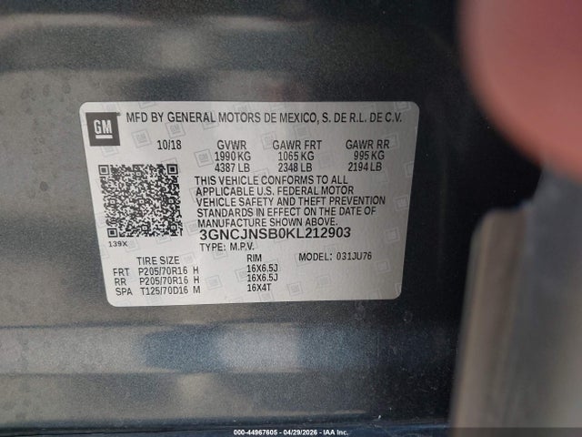 Chevrolet TRAX LS 2019 3GNCJNSB0KL212903 Image 9