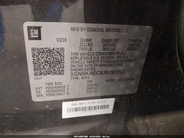 1GNSKAEC8JR297213 Chevrolet Tahoe Ls