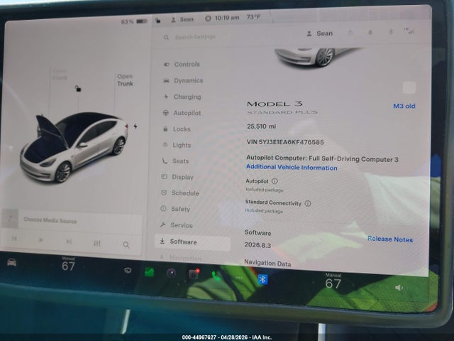 44967627 :رقم المزاد ، 5YJ3E1EA6KF476585 vin ، 2019 Tesla Model 3 Long Range/mid Range/standard Range/standard Range Plus مزاد بيع