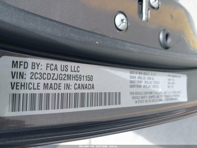 2C3CDZJG2MH591150 Dodge Challenger Gt