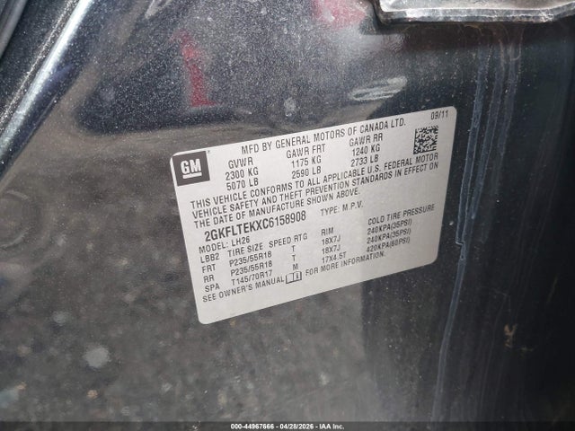 Продаж на аукціоні авто 2012 Gmc Terrain Sle-2, vin: 2GKFLTEKXC6158908, номер лоту: 44967666