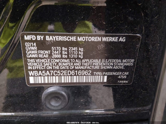 Продажа на аукционе авто 2014 Bmw 528i Xdrive, vin: WBA5A7C52ED616962, номер лота: 44967679