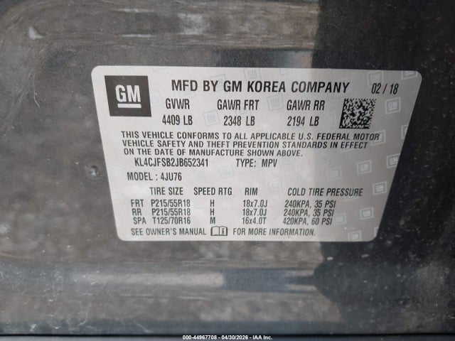 2018 Buick Encore Preferred Ii მანქანა იყიდება აუქციონზე, vin: KL4CJFSB2JB652341, აუქციონის ნომერი: 44967708