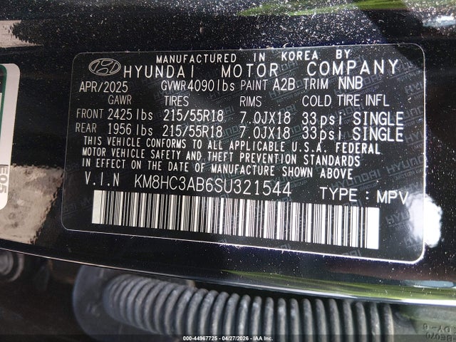 Продажа на аукционе авто 2025 Hyundai Kona Sel Convenience, vin: KM8HC3AB6SU321544, номер лота: 44967725