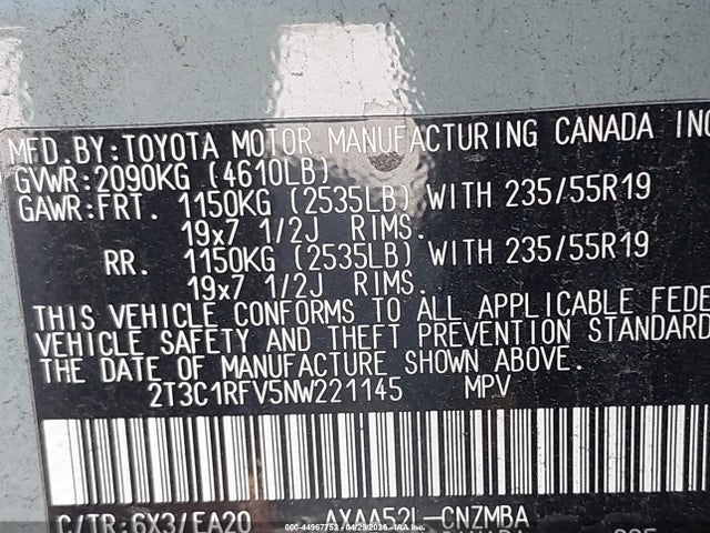 Aukcja sprzedaży 2022 Toyota Rav4 Xle Premium, vin: 2T3C1RFV5NW221145, numer aukcji: 44967752