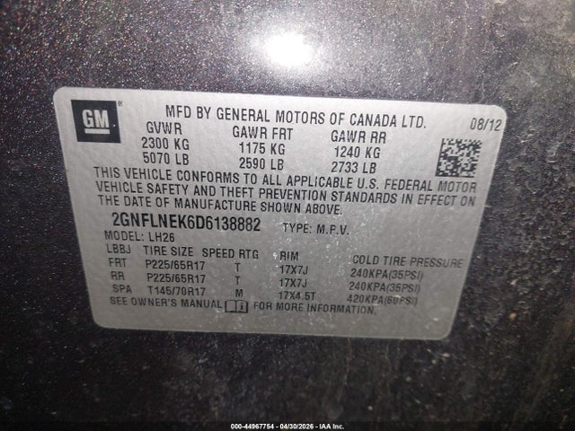 2013 Chevrolet Equinox 2lt მანქანა იყიდება აუქციონზე, vin: 2GNFLNEK6D6138882, აუქციონის ნომერი: 44967754